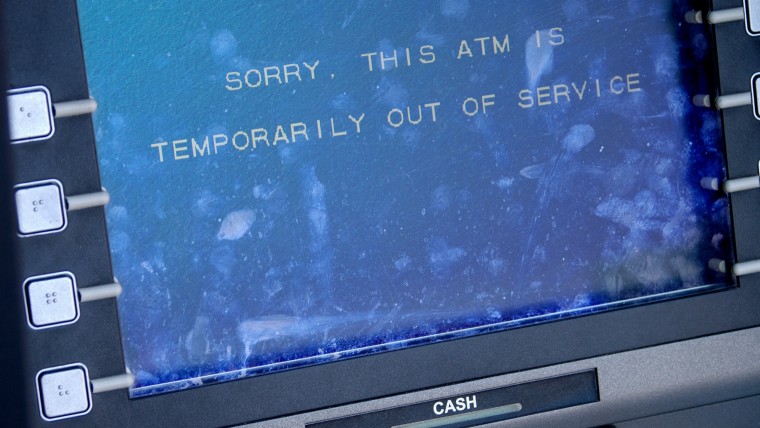 An out-of-service ATM machine's screen