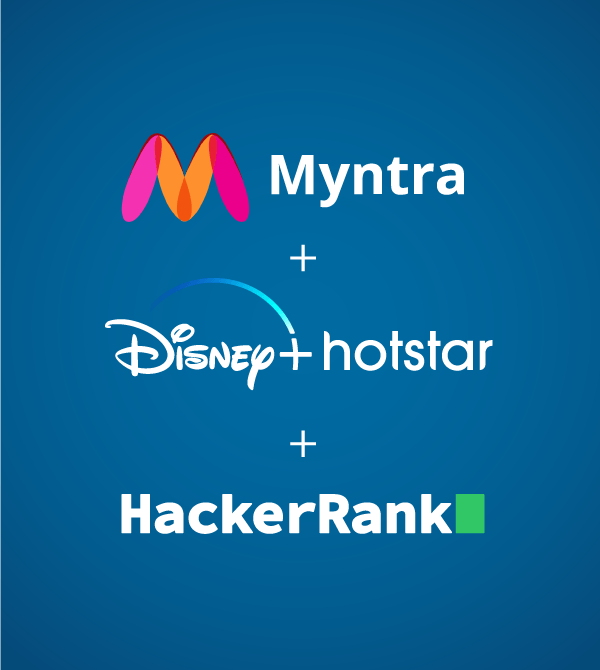 Myntra's, Disney+ Hotstar's and Hackerrank's logos