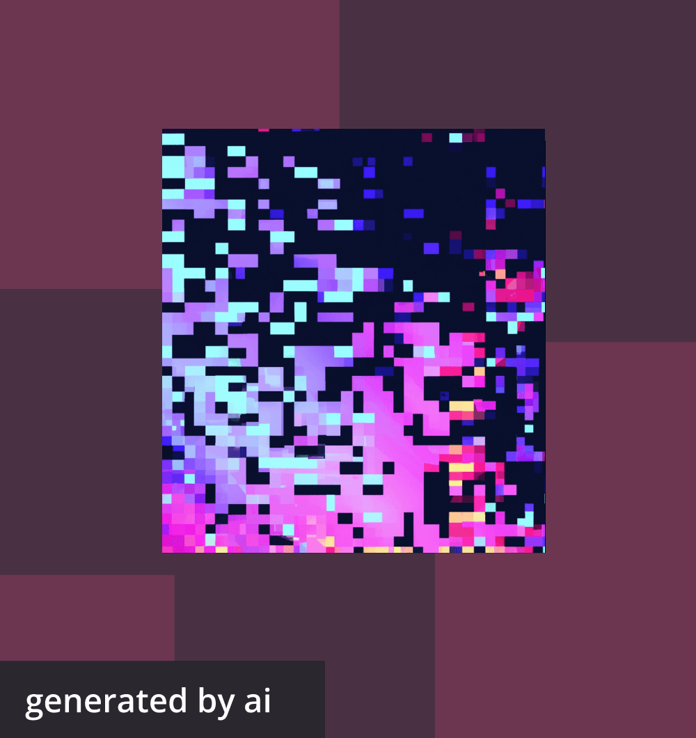 An AI-generated image with blue and purple pixels over a dark purple background