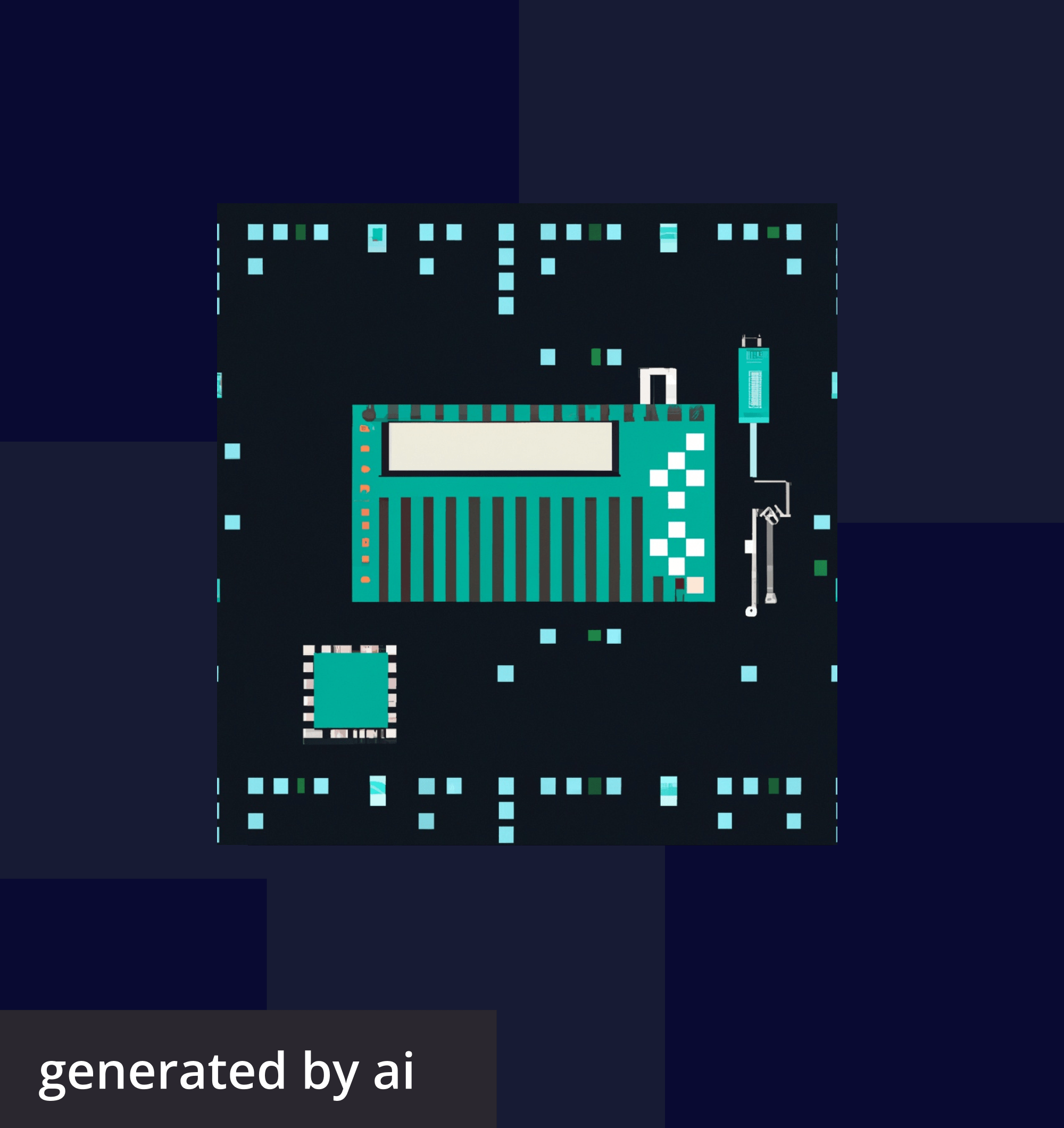 An abstract AI-generated image with a green circuit board and lines of code against a black background