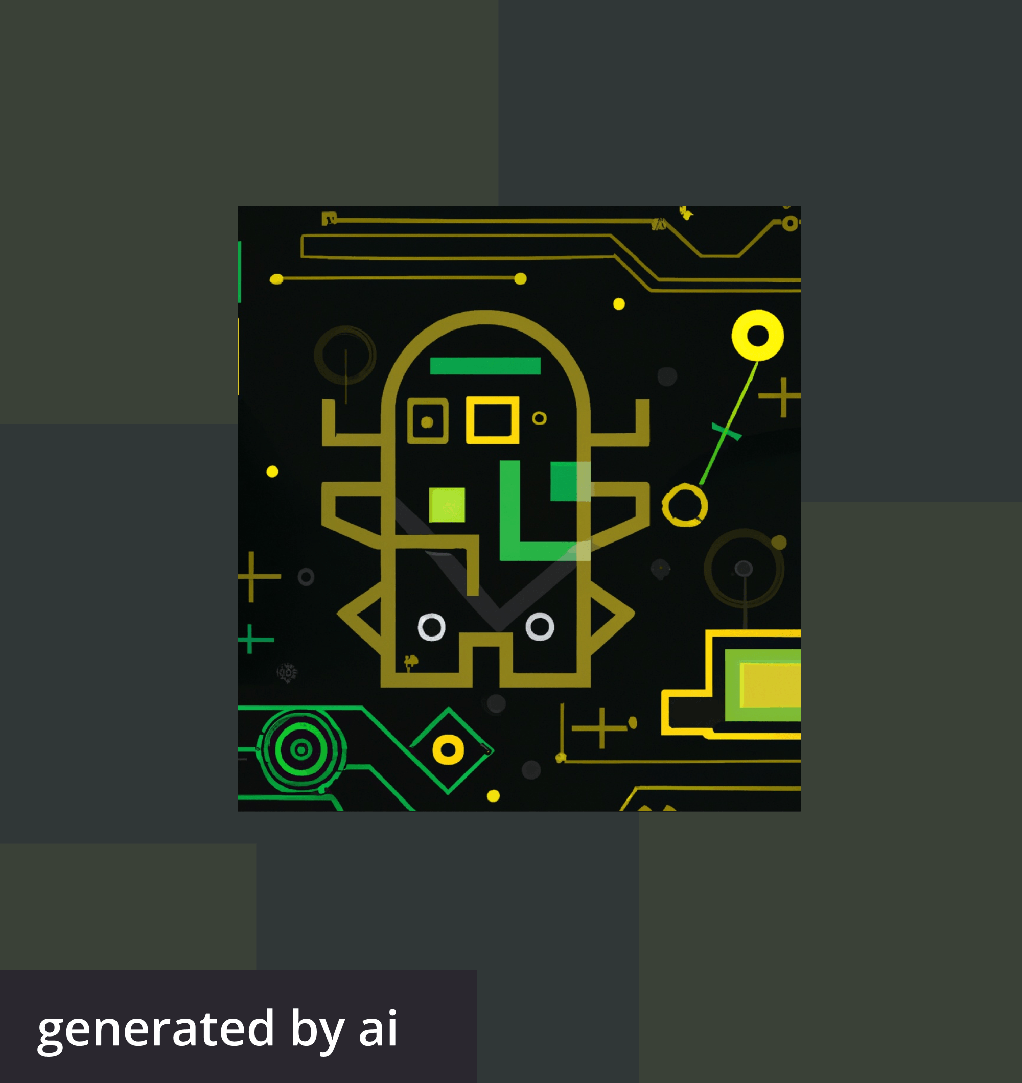 An AI-generated image with abstract shapes and lines in green and yellow