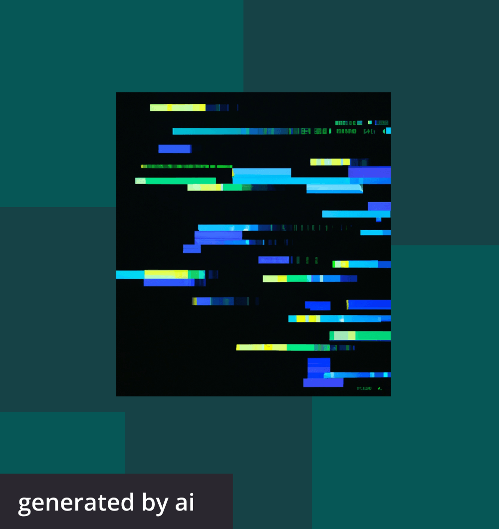 An AI-generated graphic with green and blue lines that look like code over a black and dark green background
