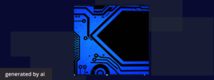 An AI-generated image of computer hardware in blue over a black background