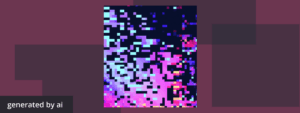 An AI-generated image with blue and purple pixels over a dark purple background