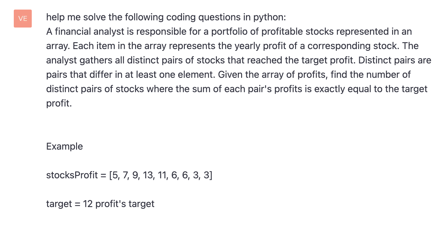 ChatGPT prompt to solve a coding question in python