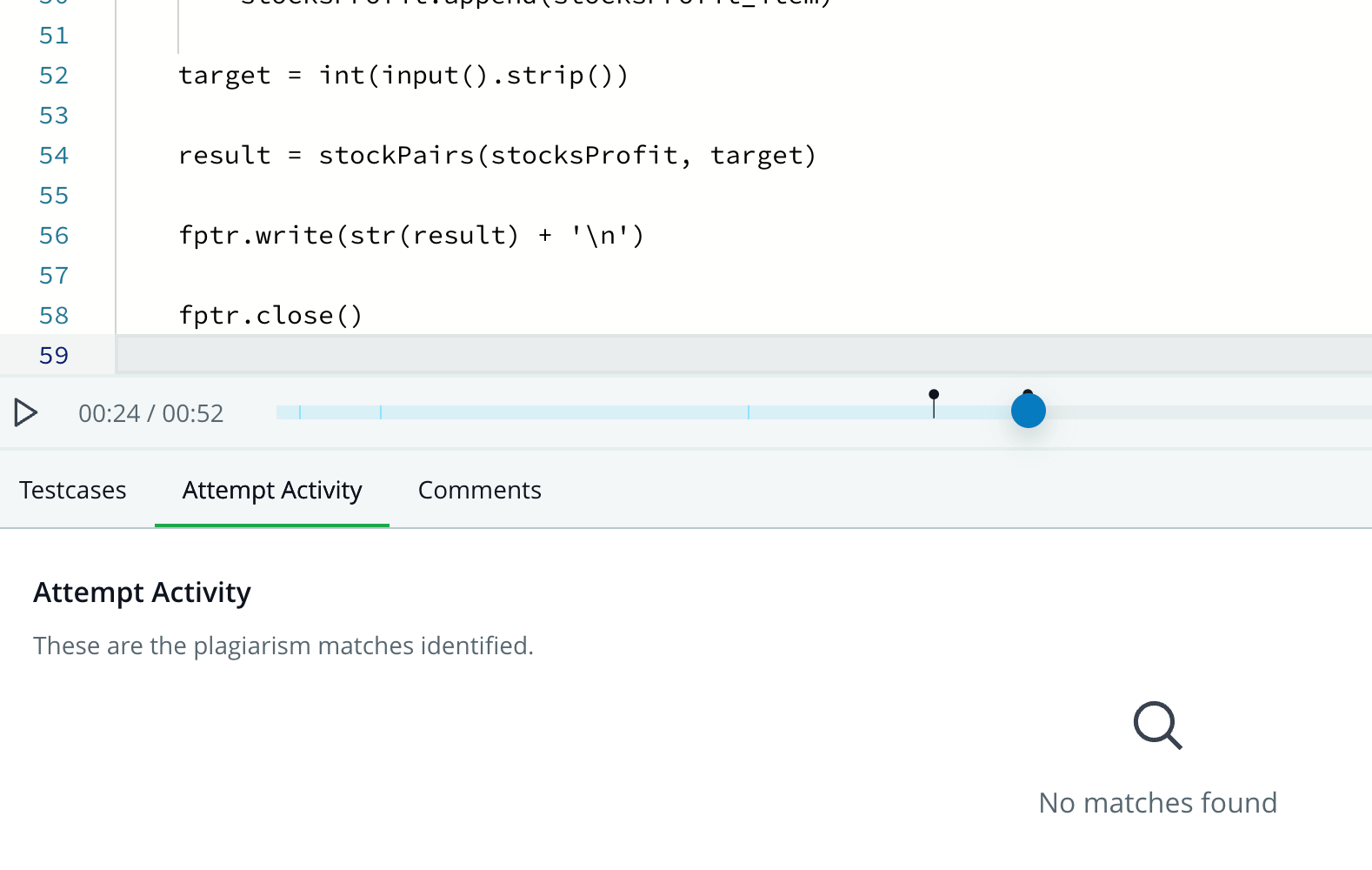 Dashboard image showing that ChatGPT-generated answer successful evades detection by MOSS code similarity