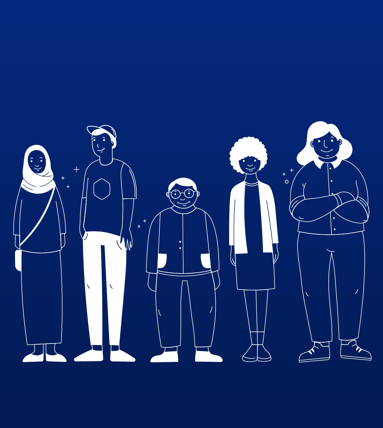 Illustration of 5 people standing in a line