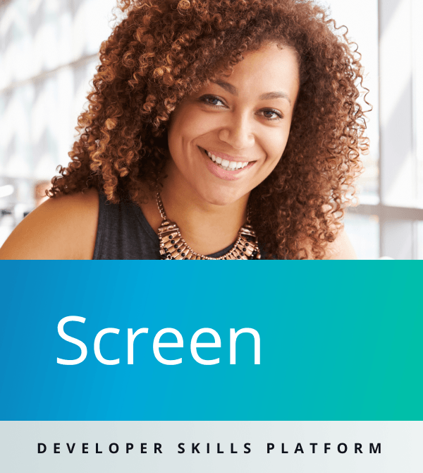 An image of a smiling woman with the word "screen" written beneath
