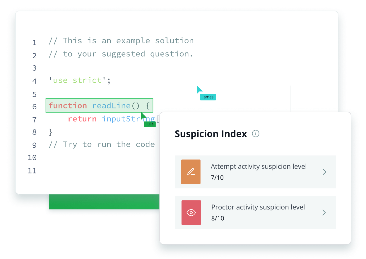 Screenshot of code and a pop up with a suspicion index score