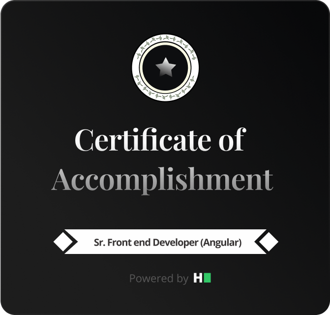 SkillUp Certificate of Accomplishment for Sr. Front end Developer (Angular)